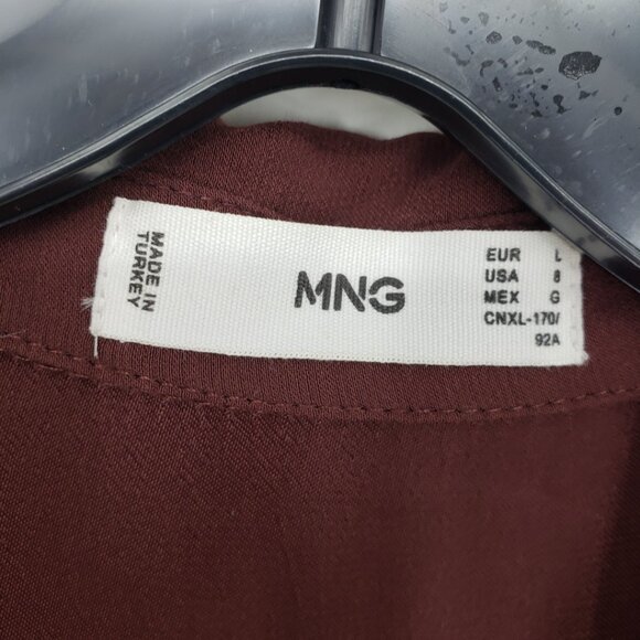 MNG Mango Bow Wrap Mini Dress 8 Long Sleeve Collared Shirt Style Brown - Picture 7 of 11